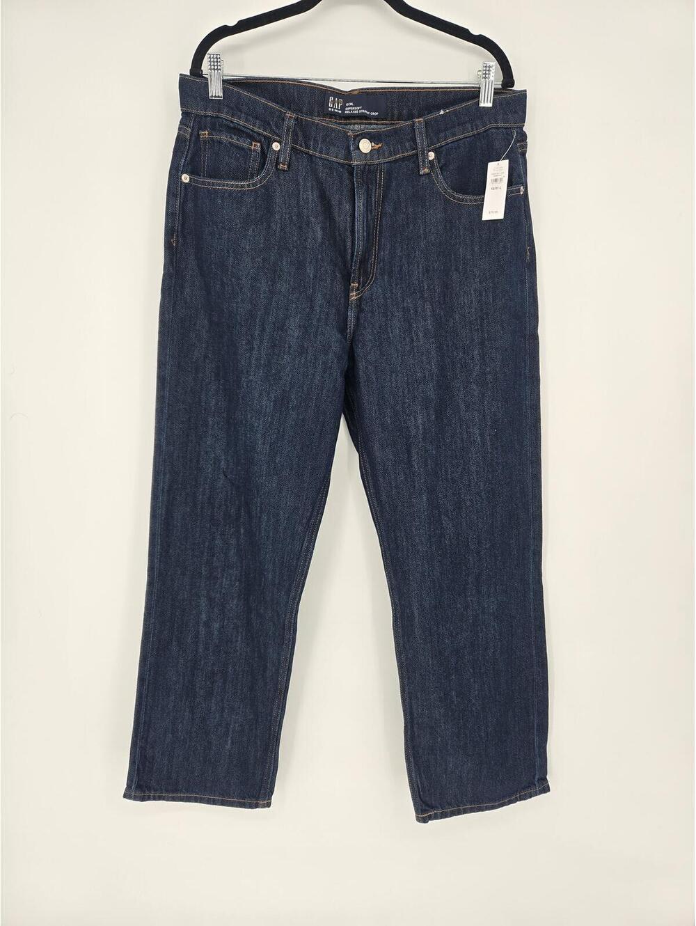 NWT Gap Mid Rise SuperSoft Relaxed Straight Crop Jeans Dark 12 31 LONG 12L 31L